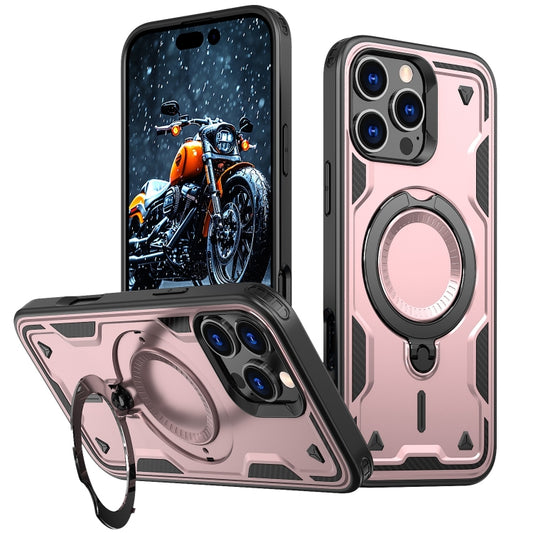 For iPhone 16 Pro Max PC Hybrid TPU Armor MagSafe Ring Holder Phone Case(Rose Gold) - iPhone 16 Pro Max Cases by buy2fix | Online Shopping UK | buy2fix