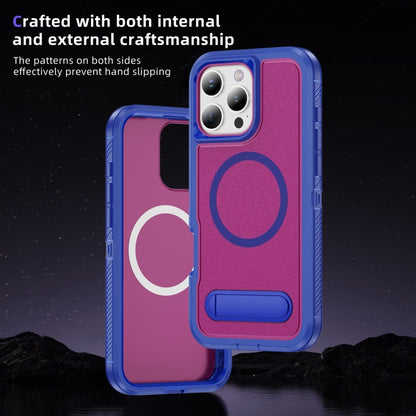 For iPhone 16 Pro Max Guard MagSafe Holder Matte PC Hybrid TPU Phone Case(Blue Rose Red) - iPhone 16 Pro Max Cases by buy2fix | Online Shopping UK | buy2fix