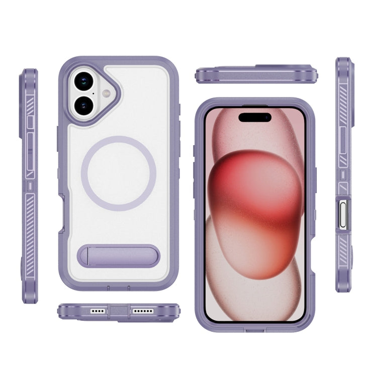 For iPhone 16 Guard MagSafe Holder Matte PC Hybrid TPU Phone Case(Purple Transparent) - iPhone 16 Cases by buy2fix | Online Shopping UK | buy2fix