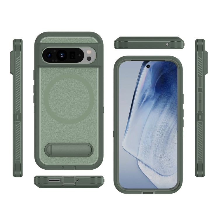 For Google Pixel 9 Guard MagSafe Holder Matte PC Hybrid TPU Phone Case(Green) - Google Cases by buy2fix | Online Shopping UK | buy2fix