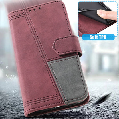 For Samsung Galaxy S25 5G TTUDRCH Embossed Line Splicing Leather Phone Case(Wine Red) - Galaxy S25 5G Cases by buy2fix | Online Shopping UK | buy2fix