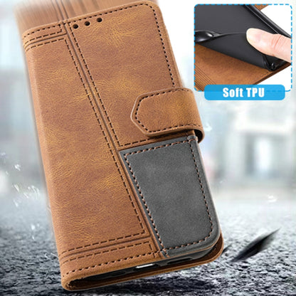 For Samsung Galaxy S25+ 5G TTUDRCH Embossed Line Splicing Leather Phone Case(Brown) - Galaxy S25+ 5G Cases by buy2fix | Online Shopping UK | buy2fix