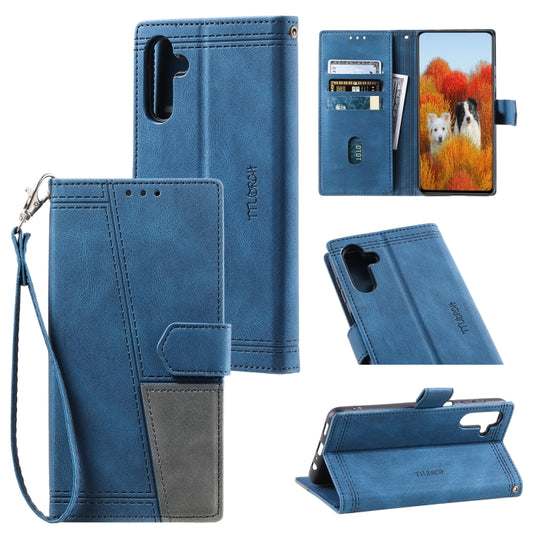 For Samsung Galaxy S25+ 5G TTUDRCH Embossed Line Splicing Leather Phone Case(Blue) - Galaxy S25+ 5G Cases by buy2fix | Online Shopping UK | buy2fix