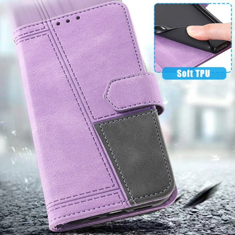 For Samsung Galaxy S25 Ultra 5G TTUDRCH Embossed Line Splicing Leather Phone Case(Purple) - Galaxy S25 Ultra 5G Cases by buy2fix | Online Shopping UK | buy2fix