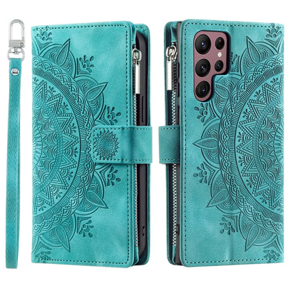 For Samsung Galaxy S25 Ultra 5G Multi-Card Totem Zipper Leather Phone Case(Green) - Galaxy S25 Ultra 5G Cases by buy2fix | Online Shopping UK | buy2fix