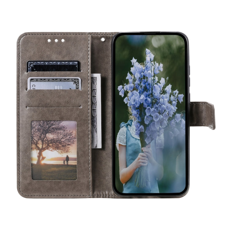 For Samsung Galaxy S25 5G Totem Flower Embossed Leather Phone Case(Grey) - Galaxy S25 5G Cases by buy2fix | Online Shopping UK | buy2fix