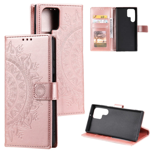 For Samsung Galaxy S25 Ultra 5G Totem Flower Embossed Leather Phone Case(Rose Gold) - Galaxy S25 Ultra 5G Cases by buy2fix | Online Shopping UK | buy2fix