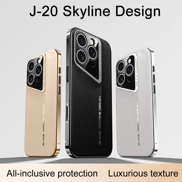 For iPhone 16 Pro J-20 Leather Skyline Design Full Coverage Phone Case(Gold) - iPhone 16 Pro Cases by buy2fix | Online Shopping UK | buy2fix