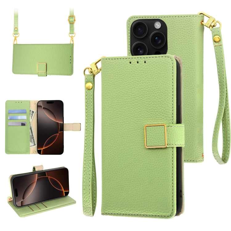 For iPhone 16 Pro Max Crossbody Litchi Texture Square Buckle Leather Phone Case(Green) - iPhone 16 Pro Max Cases by buy2fix | Online Shopping UK | buy2fix