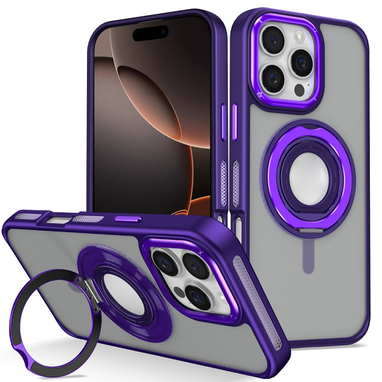 For iPhone 16 Pro Max Skin Feel Matte 360 Degree Rotating Silicone Ring Holder Phone Case(Purple) - iPhone 16 Pro Max Cases by buy2fix | Online Shopping UK | buy2fix