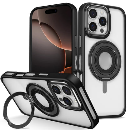 For iPhone 16 Pro Max Skin Feel Transparent 360 Degree Rotating Silicone Ring Holder Phone Case(Black) - iPhone 16 Pro Max Cases by buy2fix | Online Shopping UK | buy2fix