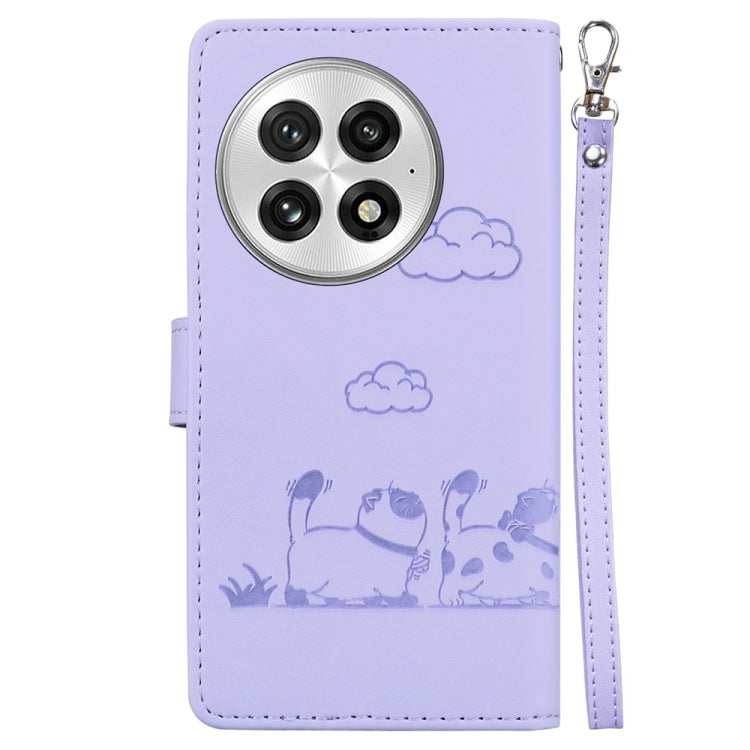 For OnePlus 13 Cute Cats RFID Leather Phone Case(Purple) - OnePlus Cases by buy2fix | Online Shopping UK | buy2fix