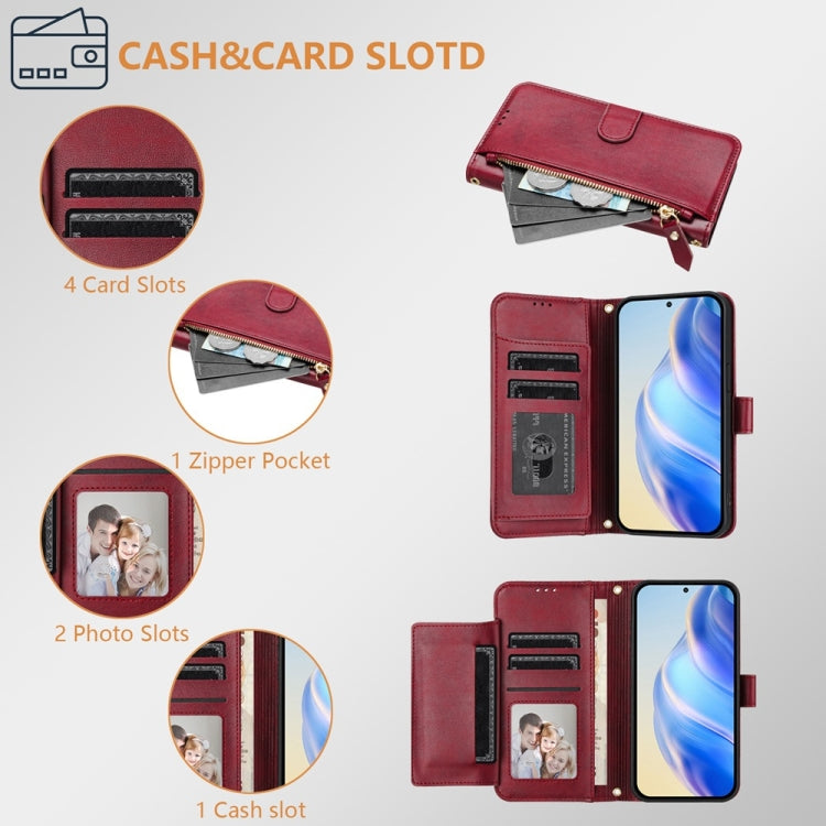 For Samsung Galaxy S25 Ultra 5G Multi-Card Slots Zipper Wallet Leather Phone Case(Dark Red) - Galaxy S25 Ultra 5G Cases by buy2fix | Online Shopping UK | buy2fix