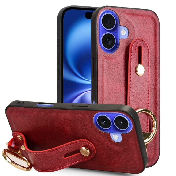 For iPhone 16 Wristband Leather Back Phone Case(Red) - iPhone 16 Cases by buy2fix | Online Shopping UK | buy2fix