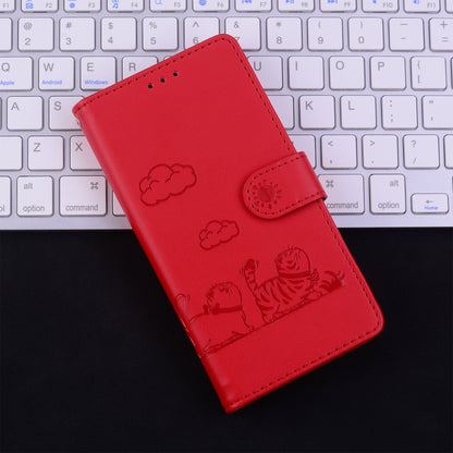 For Samsung Galaxy S25 5G Cute Cats RFID Leather Phone Case(Red) - Galaxy S25 5G Cases by buy2fix | Online Shopping UK | buy2fix