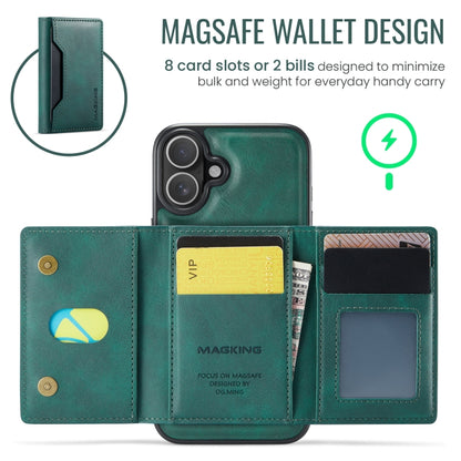 For iPhone 16 Plus DG.MING MAGKING-K2 Series MagSafe RFID Card Bag Detachable Phone Case(Green) - iPhone 16 Plus Cases by DG.MING | Online Shopping UK | buy2fix