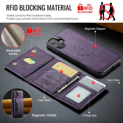 For iPhone 16 DG.MING MAGKING-K2 Series MagSafe RFID Card Bag Detachable Phone Case(Purple) - iPhone 16 Cases by DG.MING | Online Shopping UK | buy2fix