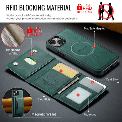 For iPhone 14 Plus DG.MING MAGKING-K2 Series MagSafe RFID Card Bag Detachable Phone Case(Green) - iPhone 14 Plus Cases by DG.MING | Online Shopping UK | buy2fix