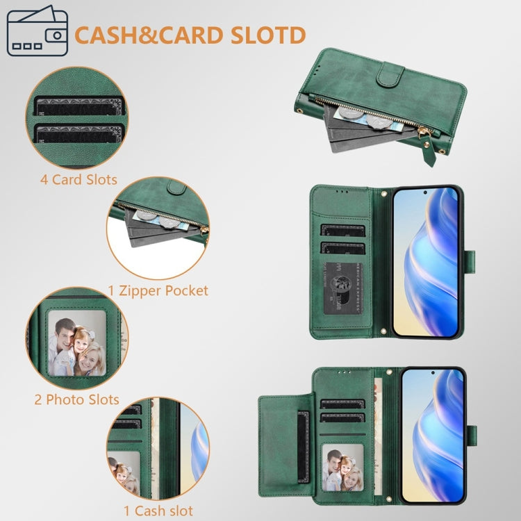 For Oneplus 11 Multi-Card Slots Zipper Wallet Leather Phone Case(Green) - OnePlus Cases by buy2fix | Online Shopping UK | buy2fix