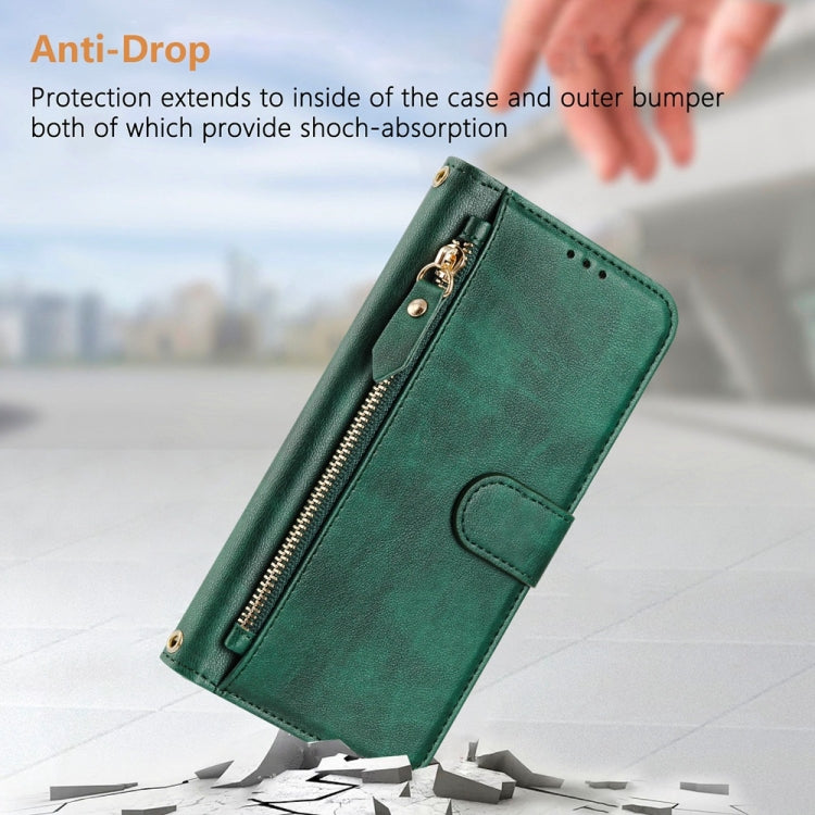 For Oneplus 11 Multi-Card Slots Zipper Wallet Leather Phone Case(Green) - OnePlus Cases by buy2fix | Online Shopping UK | buy2fix