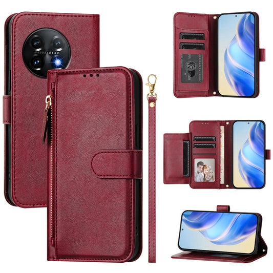 For Oneplus 11 Multi-Card Slots Zipper Wallet Leather Phone Case(Dark Red) - OnePlus Cases by buy2fix | Online Shopping UK | buy2fix