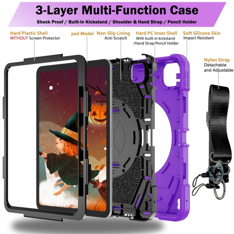 For iPad Pro 11 2024 Bat Hand Grip Turntable Stand Tablet Case(Purple Black) - iPad Pro 11 2024 Cases by buy2fix | Online Shopping UK | buy2fix