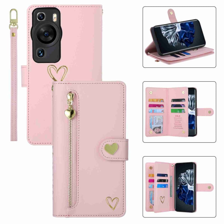 For Huawei P60 Pro POLA Love Multi-Card Slots Zipper Wallet Leather Phone Case(Pink) - Huawei Cases by POLA | Online Shopping UK | buy2fix