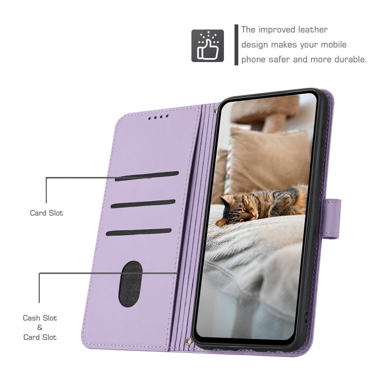 For iPhone 16 Pro Embossed Kitten Phone Leather Case with Lanyard(Purple) - iPhone 16 Pro Cases by buy2fix | Online Shopping UK | buy2fix