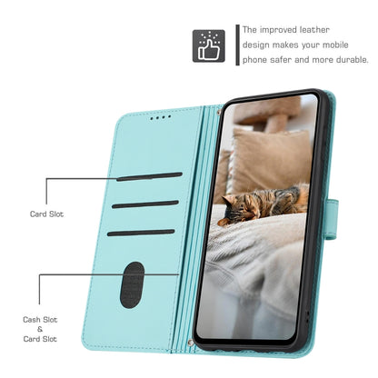 For iPhone 16 Pro Embossed Kitten Phone Leather Case with Lanyard(Mint Green) - iPhone 16 Pro Cases by buy2fix | Online Shopping UK | buy2fix