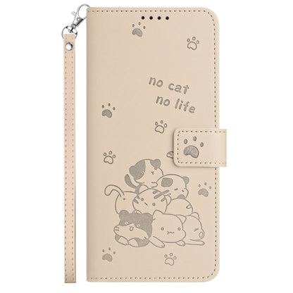 For Tecno Spark Go 2024 4G Embossed Kitten Phone Leather Case with Lanyard(Beige) - Tecno Cases by buy2fix | Online Shopping UK | buy2fix