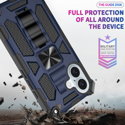 For iPhone 16 Armor Shockproof TPU Hybrid PC Magnetic Phone Case with Holder(Blue) - iPhone 16 Cases by buy2fix | Online Shopping UK | buy2fix