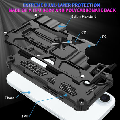 For iPhone 16 Armor Shockproof TPU Hybrid PC Magnetic Phone Case with Holder(Silver) - iPhone 16 Cases by buy2fix | Online Shopping UK | buy2fix