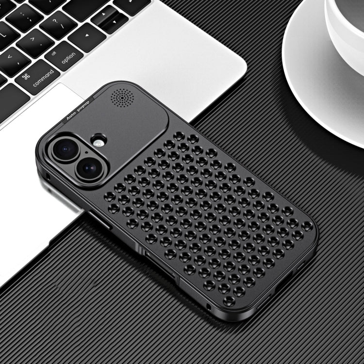 For iPhone 16 R-JUST RJ58 Aromatherapy Metal Cooling Phone Case(Black) - iPhone 16 Cases by R-JUST | Online Shopping UK | buy2fix