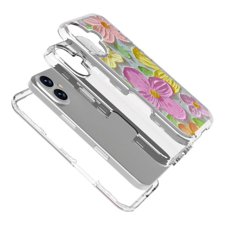 For iPhone 16 Small Fresh Sticker PC + TPU Shockproof Phone Case(Colorful Flowers) - iPhone 16 Cases by buy2fix | Online Shopping UK | buy2fix