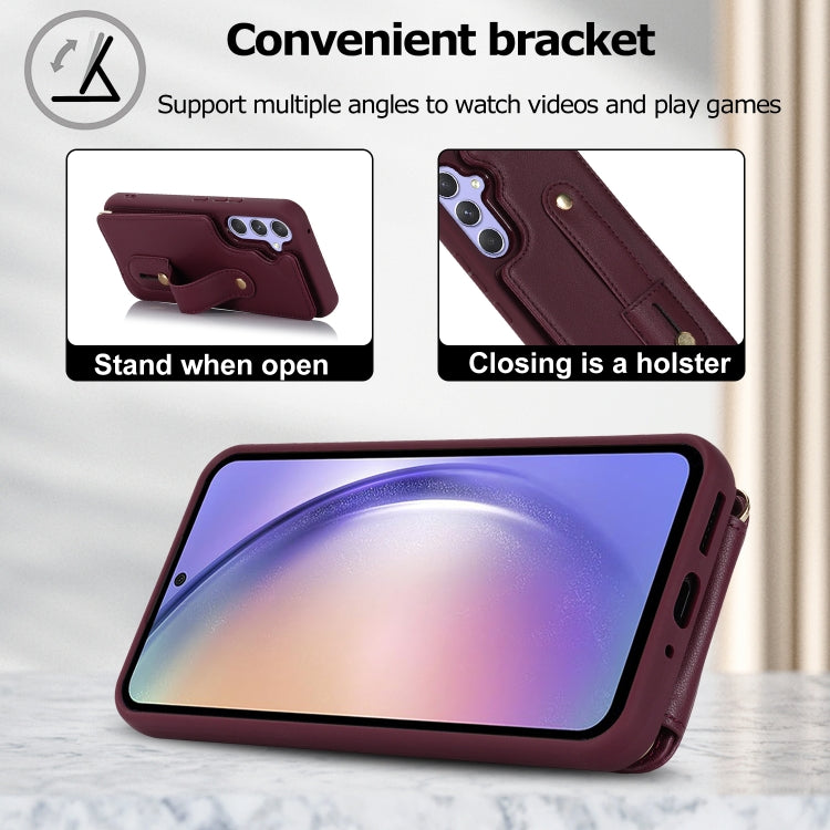 For Samsung Galaxy S25+ 5G Wristband Vertical Flip Wallet Back Cover Phone Case with Long Lanyard(Wine Red) - Galaxy S25+ 5G Cases by buy2fix | Online Shopping UK | buy2fix