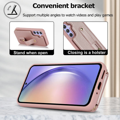 For Samsung Galaxy S25+ 5G Wristband Vertical Flip Wallet Back Cover Phone Case with Long Lanyard(Rose Gold) - Galaxy S25+ 5G Cases by buy2fix | Online Shopping UK | buy2fix