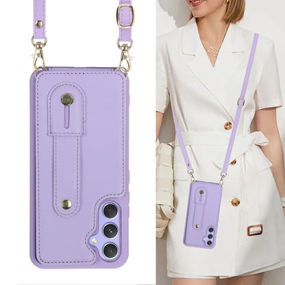 For Samsung Galaxy S25+ 5G Wristband Vertical Flip Wallet Back Cover Phone Case with Long Lanyard(Purple) - Galaxy S25+ 5G Cases by buy2fix | Online Shopping UK | buy2fix