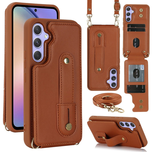 For Samsung Galaxy S25+ 5G Wristband Vertical Flip Wallet Back Cover Phone Case with Long Lanyard(Brown) - Galaxy S25+ 5G Cases by buy2fix | Online Shopping UK | buy2fix