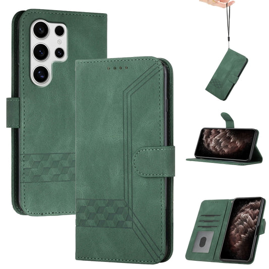 For Samsung Galaxy S25 Ultra 5G Cubic Skin Feel Flip Leather Phone Case(Green) - Galaxy S25 Ultra 5G Cases by buy2fix | Online Shopping UK | buy2fix