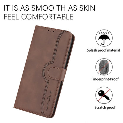 For Samsung Galaxy S25 Ultra 5G Heart Pattern Skin Feel Leather Phone Case(Brown) - Galaxy S25 Ultra 5G Cases by buy2fix | Online Shopping UK | buy2fix