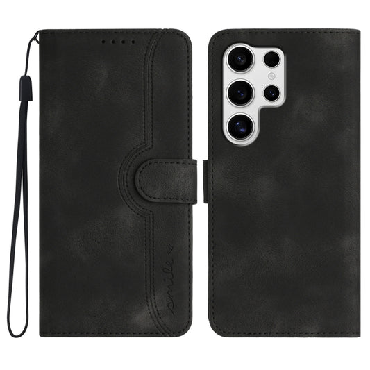 For Samsung Galaxy S25 Ultra 5G Heart Pattern Skin Feel Leather Phone Case(Black) - Galaxy S25 Ultra 5G Cases by buy2fix | Online Shopping UK | buy2fix