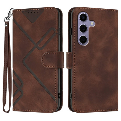 For Samsung Galaxy S25 5G Line Pattern Skin Feel Leather Phone Case(Coffee) - Galaxy S25 5G Cases by buy2fix | Online Shopping UK | buy2fix