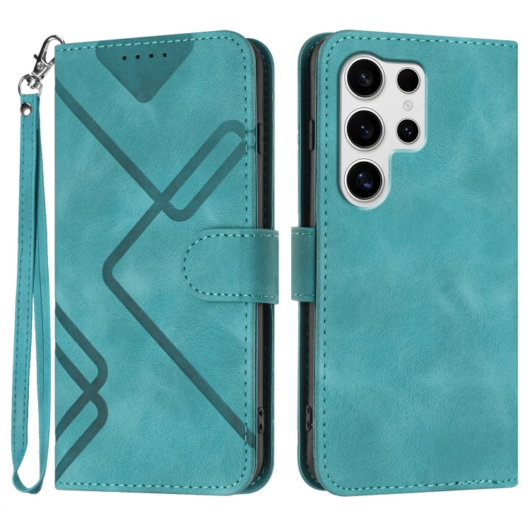 For Samsung Galaxy S25 Ultra 5G Line Pattern Skin Feel Leather Phone Case(Light Blue) - Galaxy S25 Ultra 5G Cases by buy2fix | Online Shopping UK | buy2fix