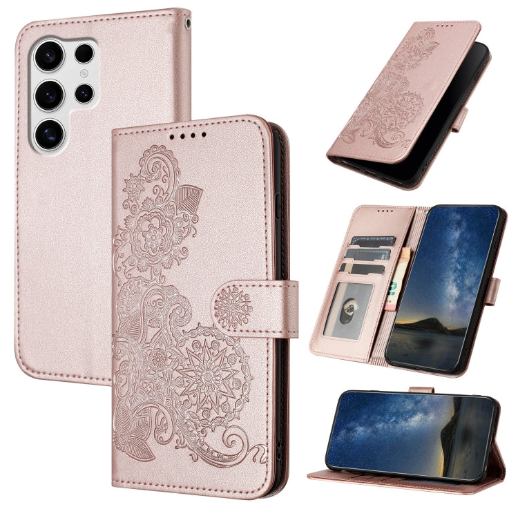 For Samsung Galaxy S25 Ultra 5G Datura Flower Embossed Flip Leather Phone Case(Rose Gold) - Galaxy S25 Ultra 5G Cases by buy2fix | Online Shopping UK | buy2fix