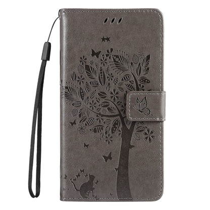 For Samsung Galaxy S25 / S24 5G Tree & Cat Embossed Pattern Flip Leather Phone Case(Grey) - Galaxy S25 5G Cases by buy2fix | Online Shopping UK | buy2fix