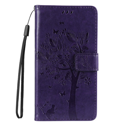 For Samsung Galaxy S25 Ultra 5G Tree & Cat Embossed Pattern Flip Leather Phone Case(Purple) - Galaxy S25 Ultra 5G Cases by buy2fix | Online Shopping UK | buy2fix