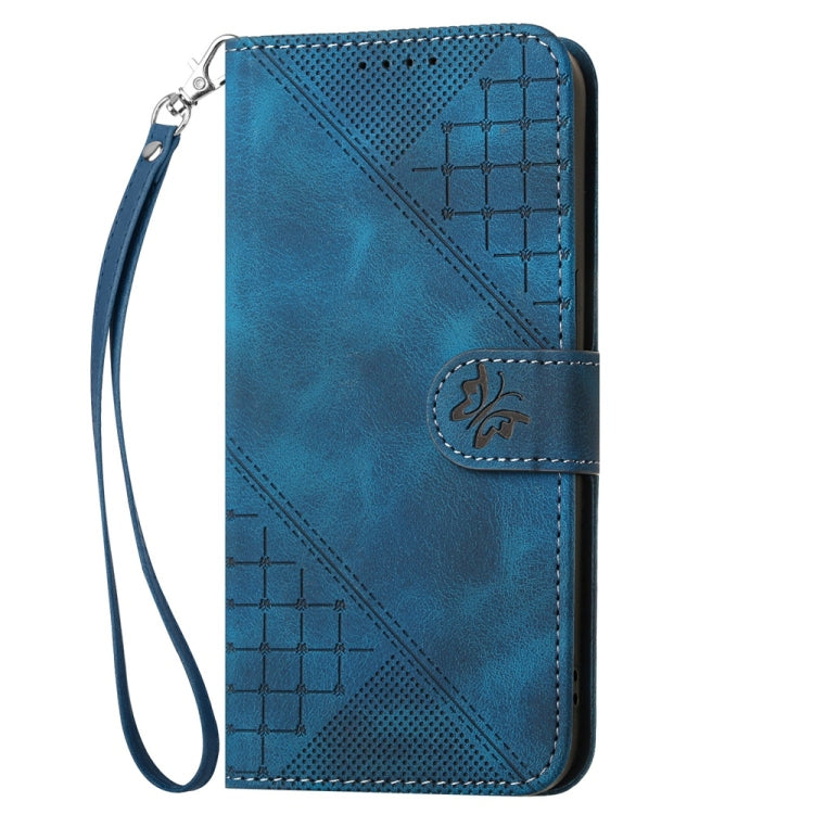 For Samsung Galaxy S25+ 5G YX0080 Grid Butterfly Embossed Pattern Flip Leather Phone Case with Lanyard(Dark Blue) - Galaxy S25+ 5G Cases by buy2fix | Online Shopping UK | buy2fix