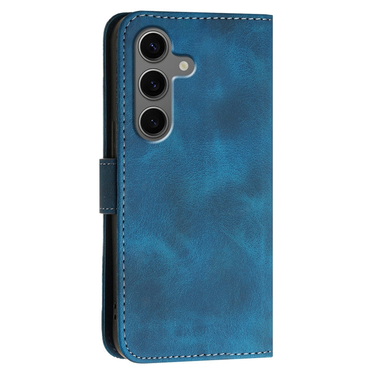 For Samsung Galaxy S25+ 5G YX0080 Grid Butterfly Embossed Pattern Flip Leather Phone Case with Lanyard(Dark Blue) - Galaxy S25+ 5G Cases by buy2fix | Online Shopping UK | buy2fix