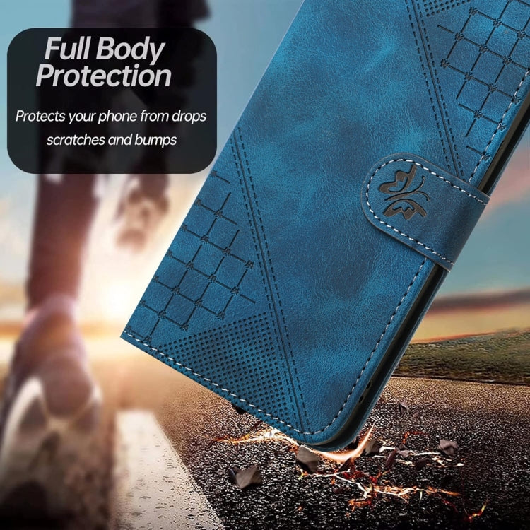 For Samsung Galaxy S25+ 5G YX0080 Grid Butterfly Embossed Pattern Flip Leather Phone Case with Lanyard(Dark Blue) - Galaxy S25+ 5G Cases by buy2fix | Online Shopping UK | buy2fix