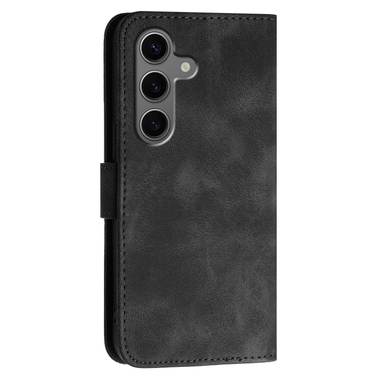 For Samsung Galaxy S25+ 5G YX0080 Grid Butterfly Embossed Pattern Flip Leather Phone Case with Lanyard(Black) - Galaxy S25+ 5G Cases by buy2fix | Online Shopping UK | buy2fix